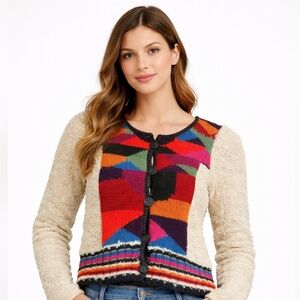 Archive-Era H&M Y2K Wool Cardigan – Collector Piece. Patchwork Boho. Size 2 NWT